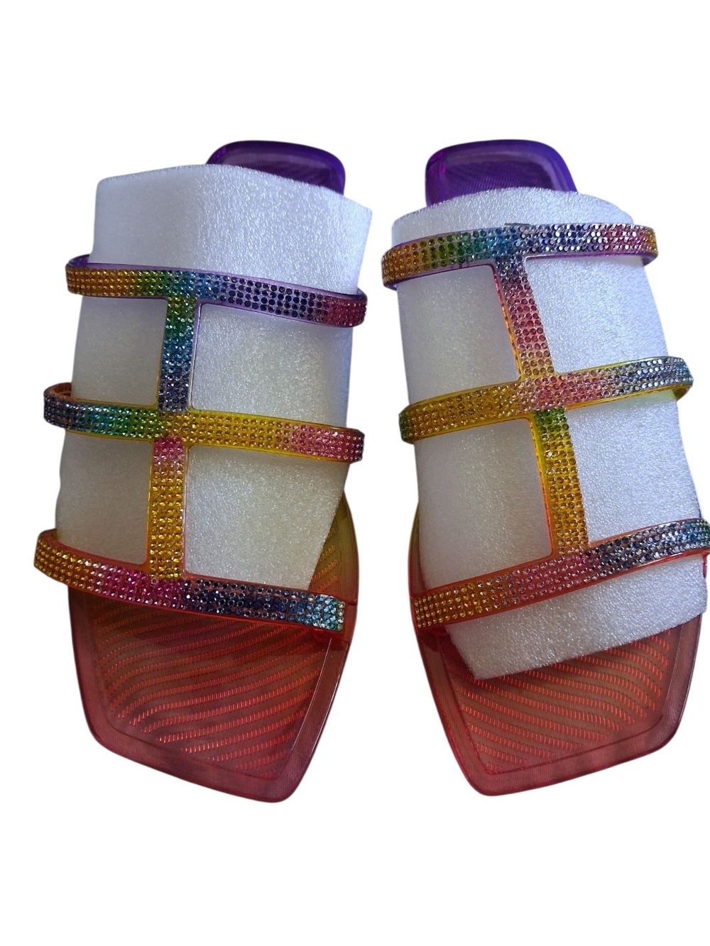 Women’s Rainbow Crystal Strappy Slide Sandals